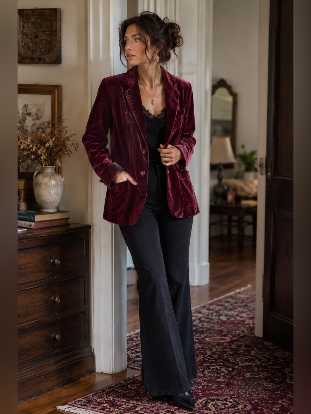 Sundance Silk Blend Velvet Blazer Burgundy Wine Boho Luxe Jacket Size 4